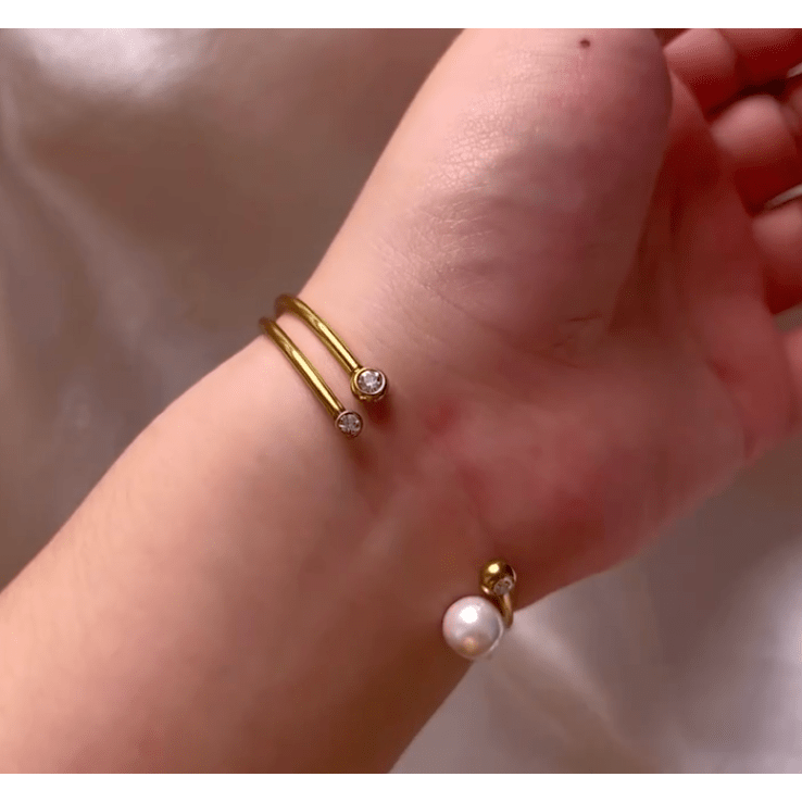 Kolya - Dainty Pearl Crystal Cuff Bangles 2 Styles