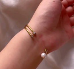 Kolya - Dainty Pearl Crystal Cuff Bangles 2 Styles