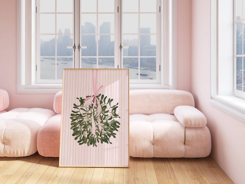 Pink Mistletoe Print, Pink Christmas Plakat, Marrier Plakat, Christmas Plakat, Christmas Print, Mistletoe Print