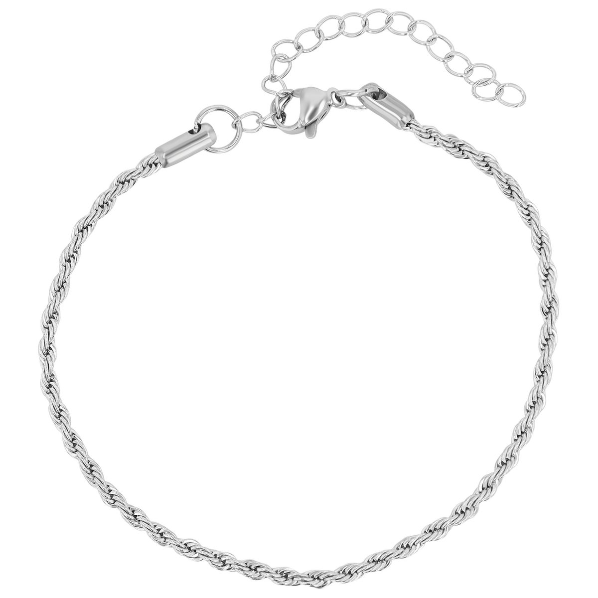 "Kordula", accent stainless steel cord anklet, silver-colored, 19 + 5 cm
