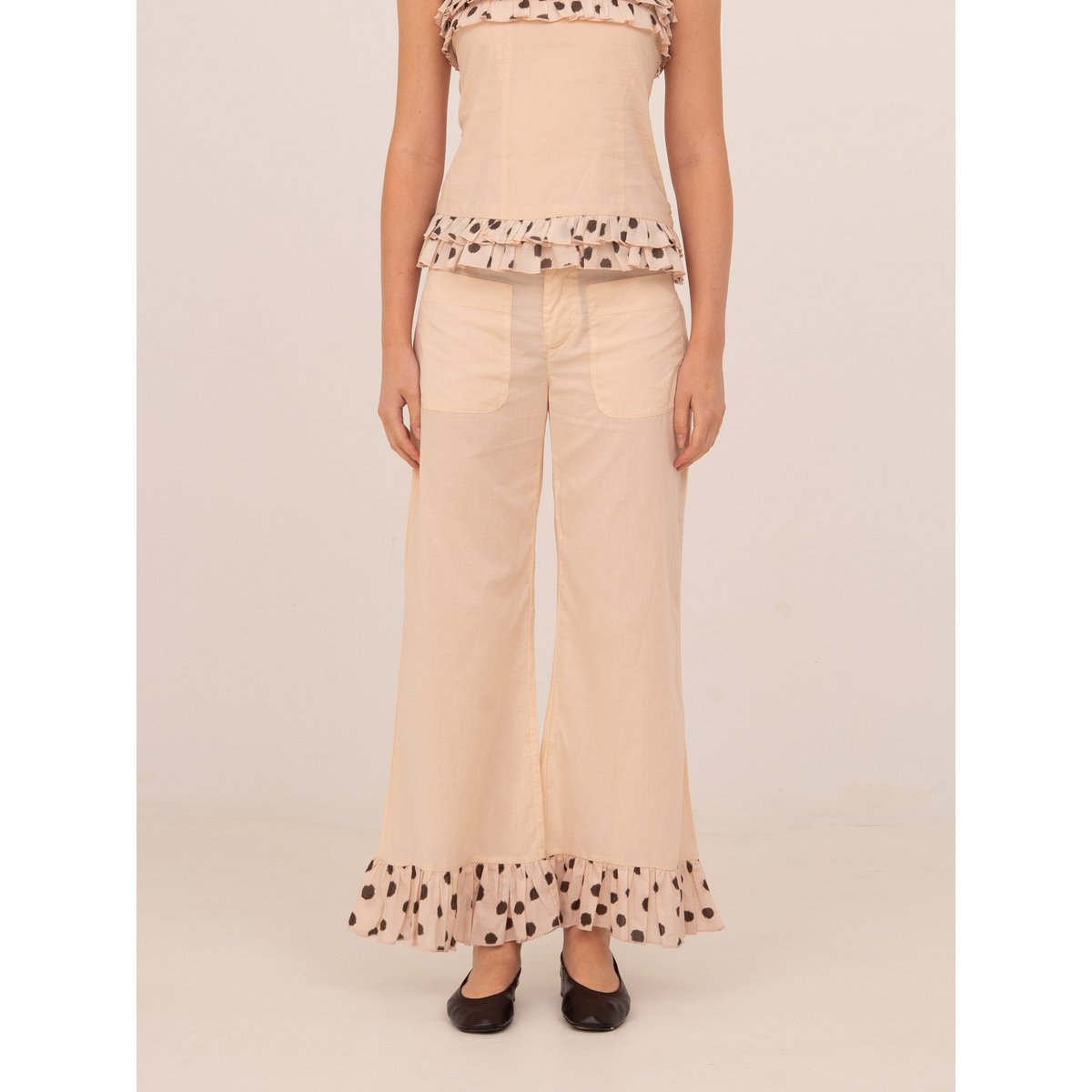 Noctis Beige Polka Dot Print Pants