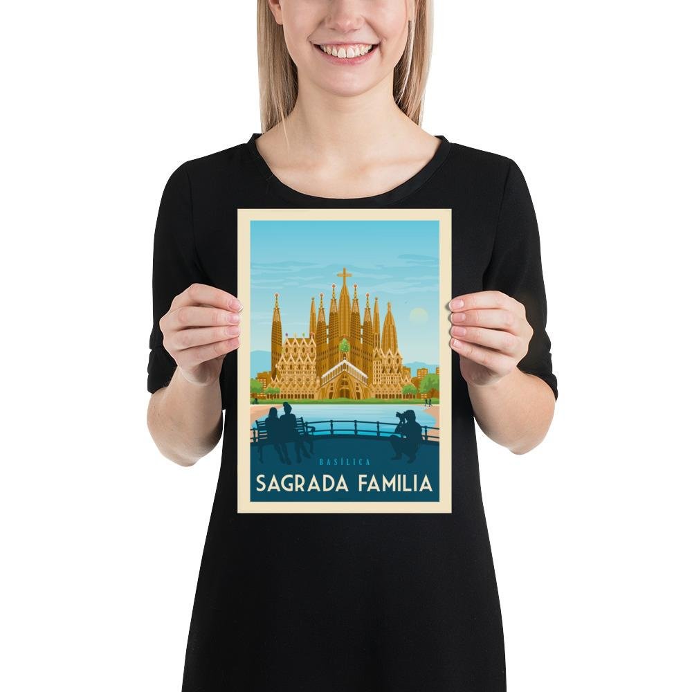 Affiche Barcelone Vintage | Poster Ville Barcelone Sagrada Familia Catalogne Espagne