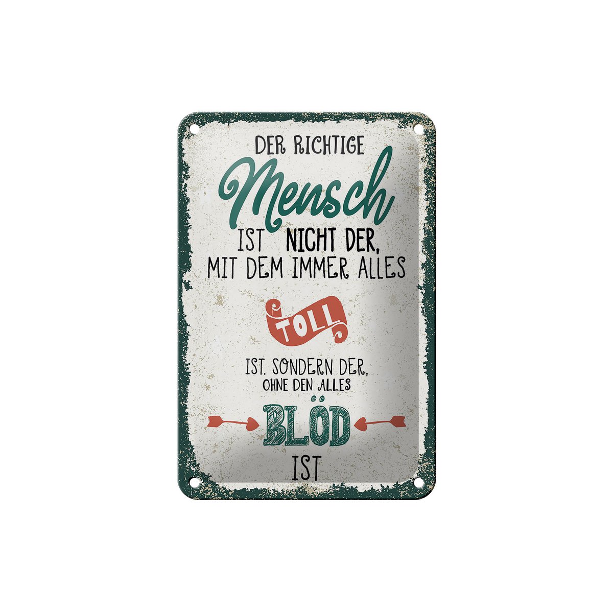 Blechschild Spruch der richtige Mensch ohne alles blöd 12x18cm Schild