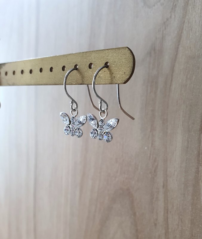 Rhodium plated butterfly earrings with Austrian Zirconia