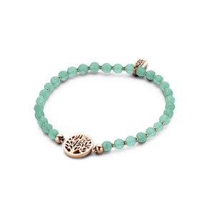 CO88 Collection Beloved 8CB-90224 Rekarmband met Stalen Elementen - Levensboom Ø 12 mm - Jade Natuursteen 4 mm - One-size - Mint Groen / Rosékleurig