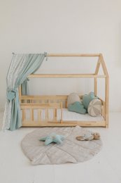 Muslin Boho Canopy with lace over the bed, House bed tent for children's room | Curtains for montessori bed |Toddler Bed Canopy, mint decor