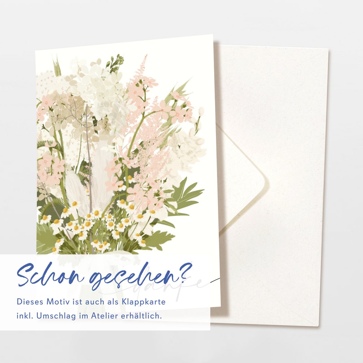 Thank you card 'thank you' with a pink wildflower bouquet