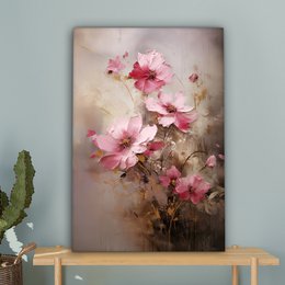 Lærredsmaleri - vægdekoration blomster - lyserød - kunst - akvarel - vægdekoration stue - soveværelsesdekoration - værelse tilbehør - lærredsmalerier