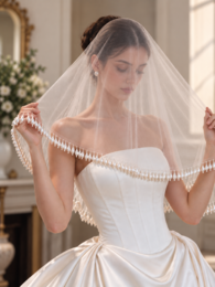 Romantic Teardrop Pearl Fringe Bridal Wedding Veil