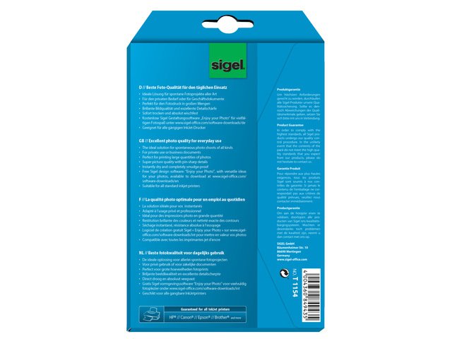 Carta fotografica Inkjet Sigel 10x15 cm Everyday 195 g/m² bianca 50 fogli + 50 fogli lucidi gratuiti