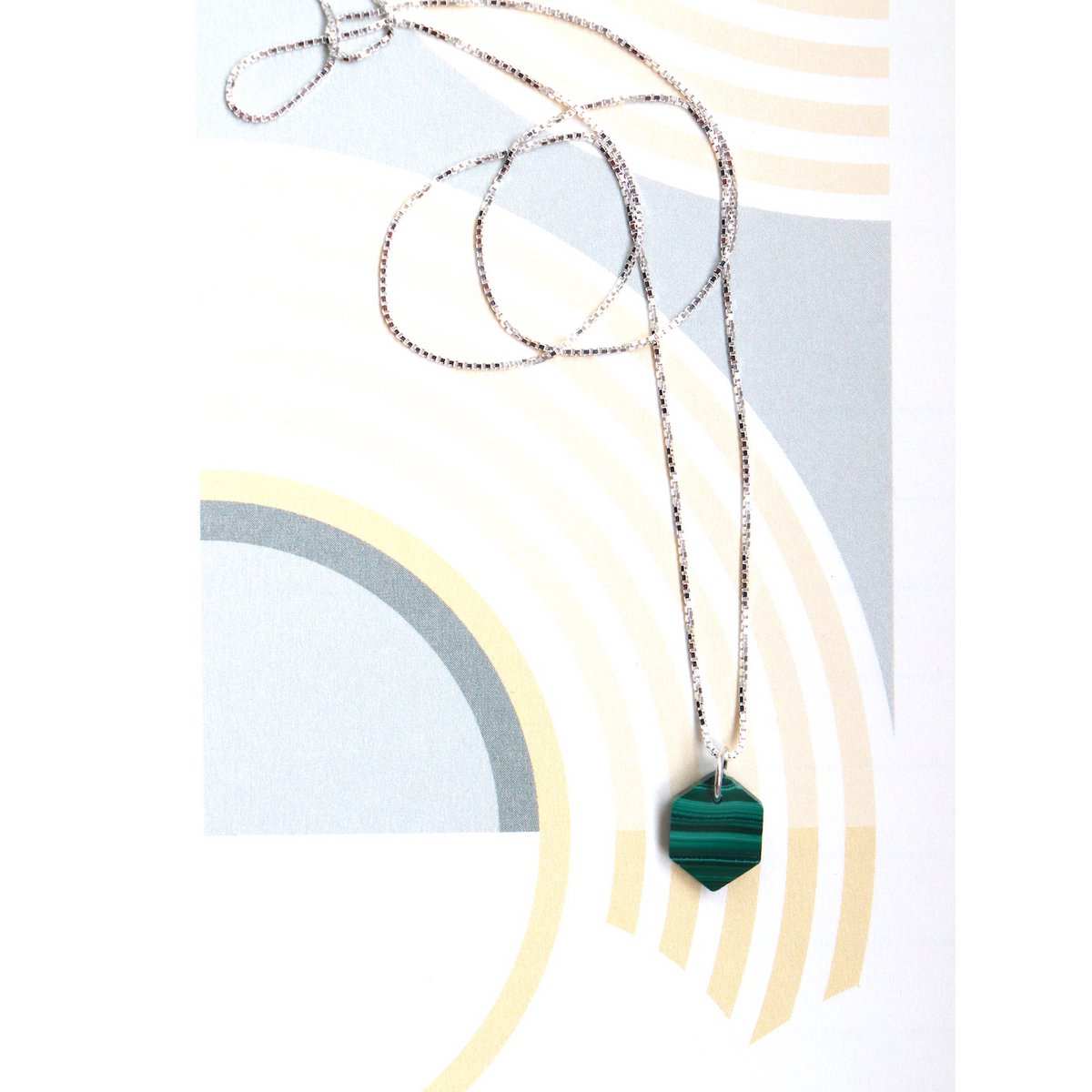 Handgemaakte zilveren ketting malachiet marquise