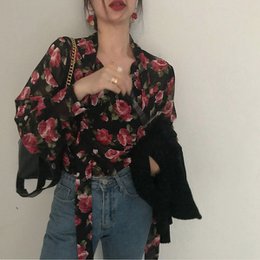 Dames Retro Bloemen Chique Chiffon Lente Herfst Mode Vetersluiting Ontwerp Zachte Vrouwelijke Shirts Top Ins