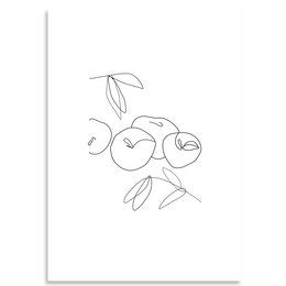 Three apples in a minimalist line art style, printed on signed art paper.