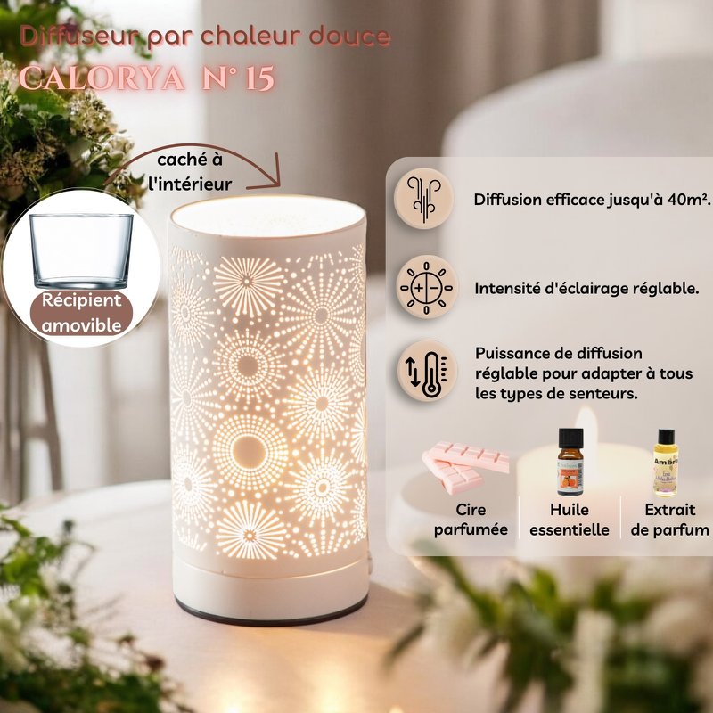 Diffuseur par chaleur douce - Calorya n°15 - Fondant Parfumé - Lampe à Parfum en Métal avec Commande Tactile - Éclairage d’Ambiance – Idée Cadeau Originale
