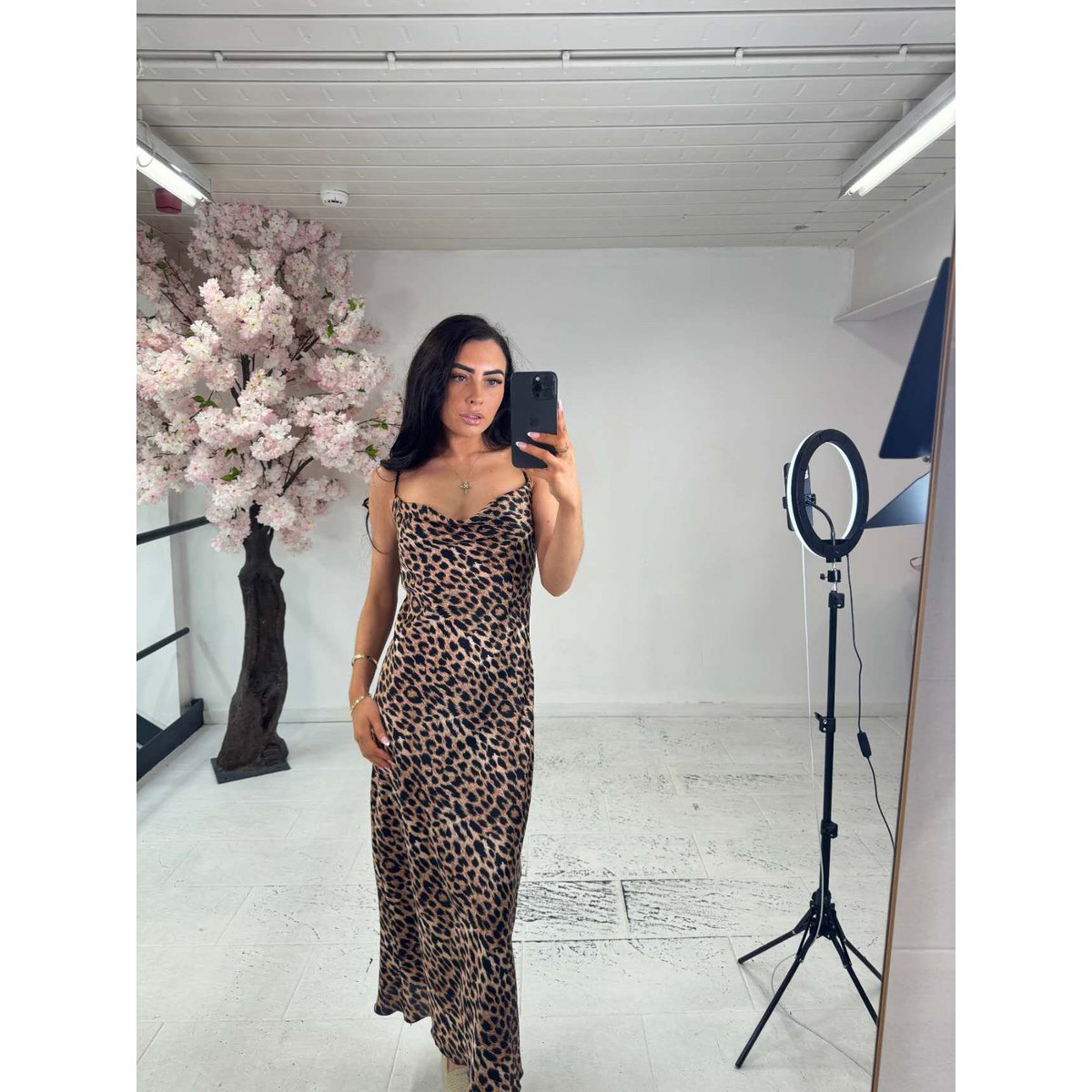 Long flowy dress in plain fabric or print