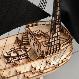 Galeone aus Holz mit LED-Beleuchtung – 3D-Holzpuzzle 583 Teile, Schiffsmodell mit Segeln und Takelage, Modellbausatz ab 12