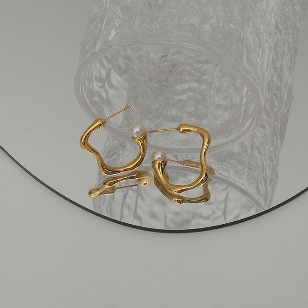 Moderne Vintage Wavy Line Pearl Hoop øreringe