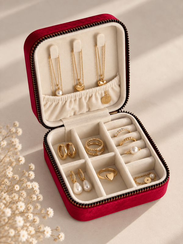 Popcorn - Velvet Jewelery Box with Jewel Brooch