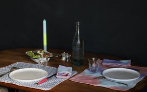 Reversible placemat Graou turquoise pattern and purple tie-dye - Graou Bleu - Set of 2
