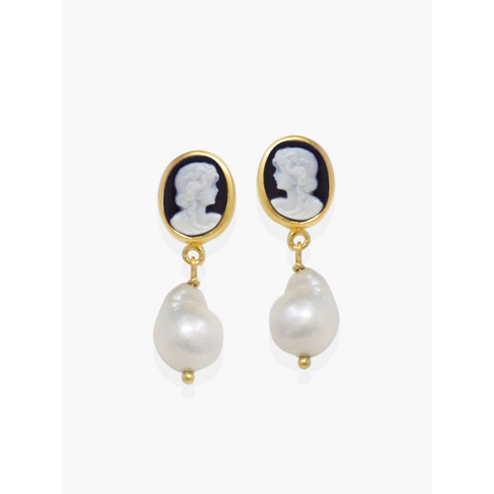 Mini cameo neri e orecchini perle