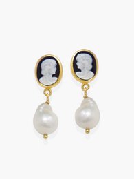 Black Mini Cameo And Pearl Earrings
