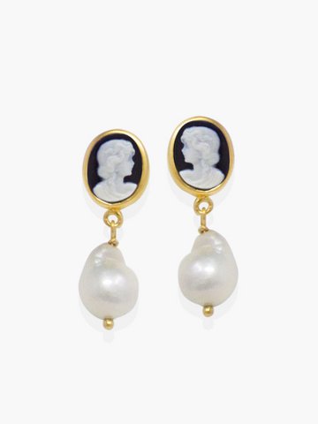 Schwarze Mini -Cameo- und Perlenohrringe