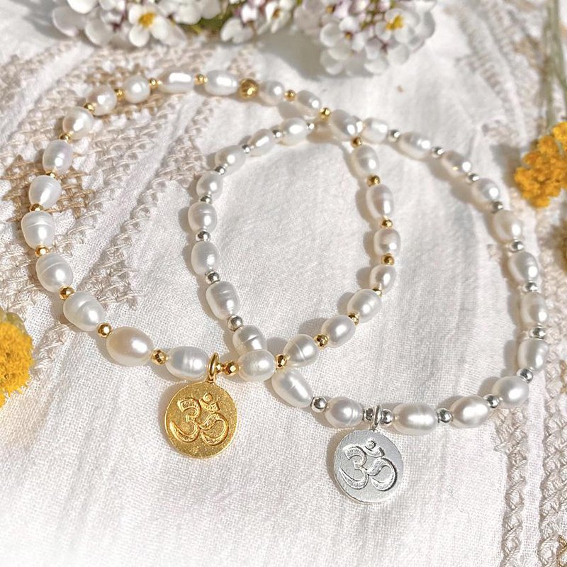 Bracciale Perle D'Acqua Dolce Con Argento Placcato Oro Om