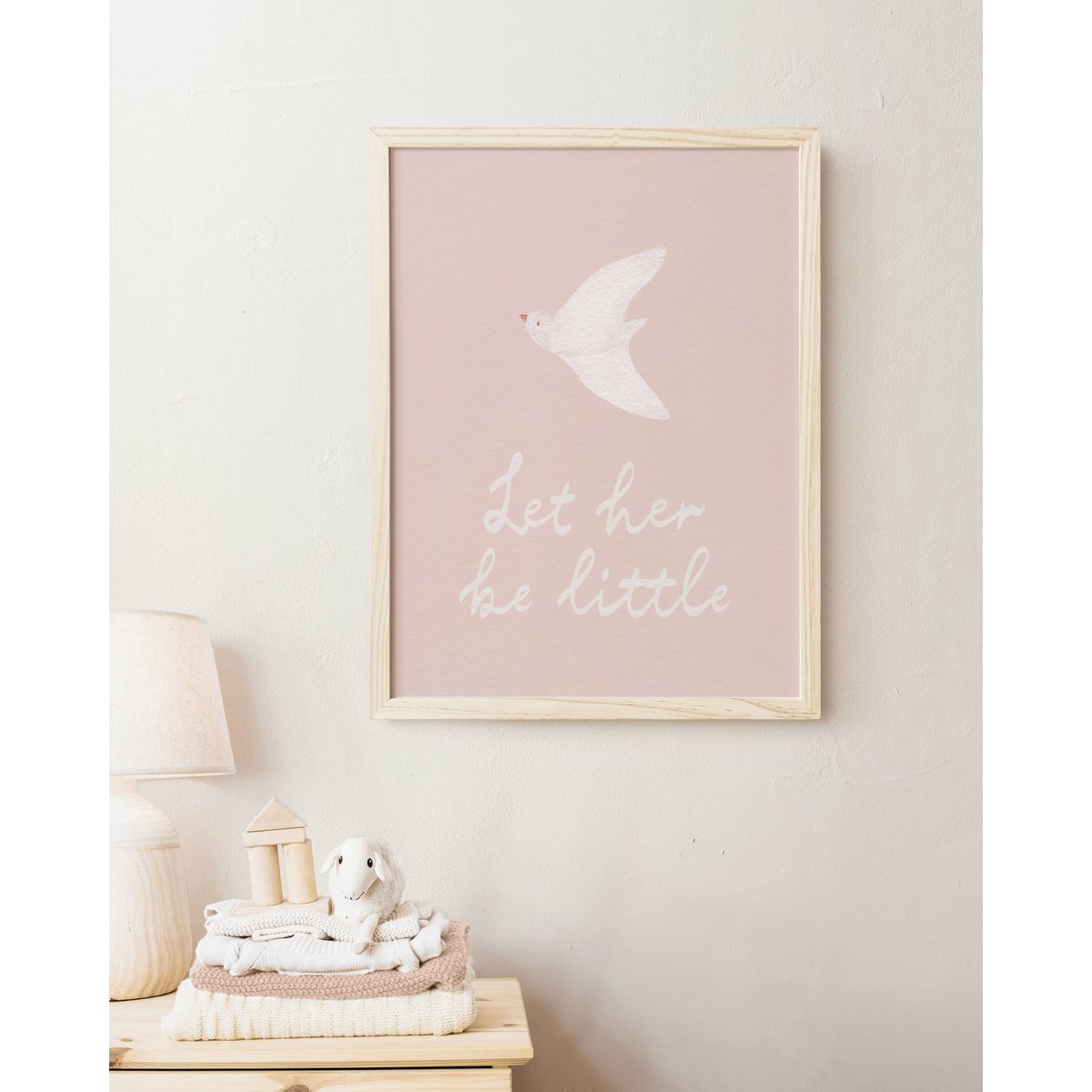 Poster di colombe, poster di colomba della pace, Lascia che sia piccola citazione poster kinderkamer, poster vogel, stampa per ragazze, poster della stanza delle ragazze rosa, poster dell'asilo nido per ragazze