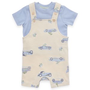 Baby Strampler Set - Shirt und Romper Interlock slub - blau und beige