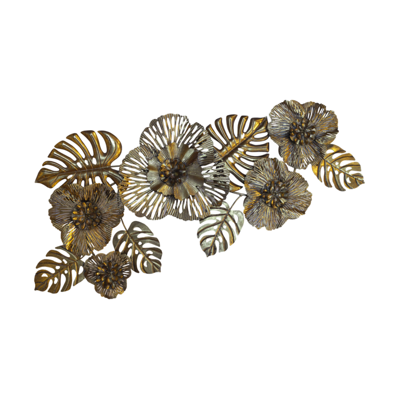 Fries aus Blättern und Blüten aus goldfarbenem Metall, 110 x 47 cm