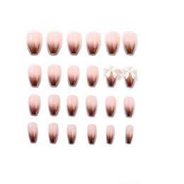Ombre gradient nail tips, burgundy to nude, press-on nails, full coverage manicure set.