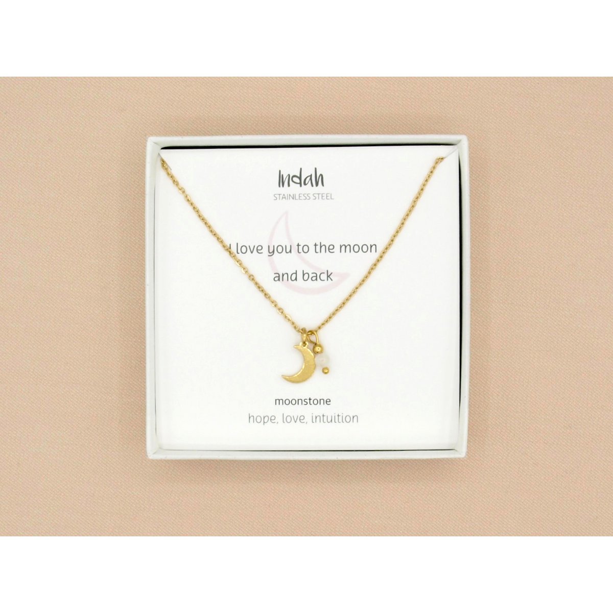 Ketting rock, maan en maansteen, zilver of goud stainless steel