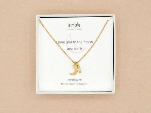 Ketting rock, maan en maansteen, zilver of goud stainless steel