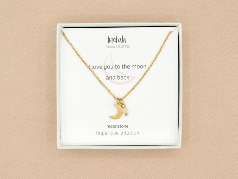Ketting rock, maan en maansteen, zilver of goud stainless steel
