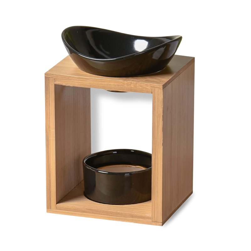 Quemador de perfume serie Naturea - Kalos - Portavelas de cera perfumada - Objeto decorativo de aromaterapia - Bambú y cerámica - Idea de regalo