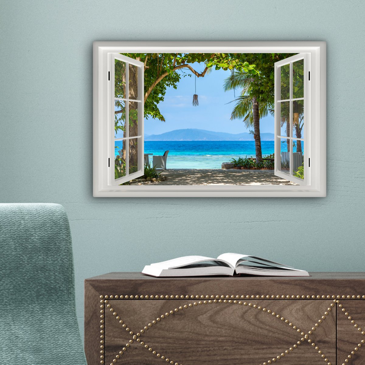 Pintura de lienzo - Decoración de pared - Vista - Boom - Sea - Palmada - Colinas - Playa - Azul