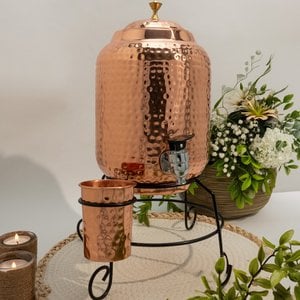 Puur Koperen Watertank (8 l) + 1 Beker (gehamerd)