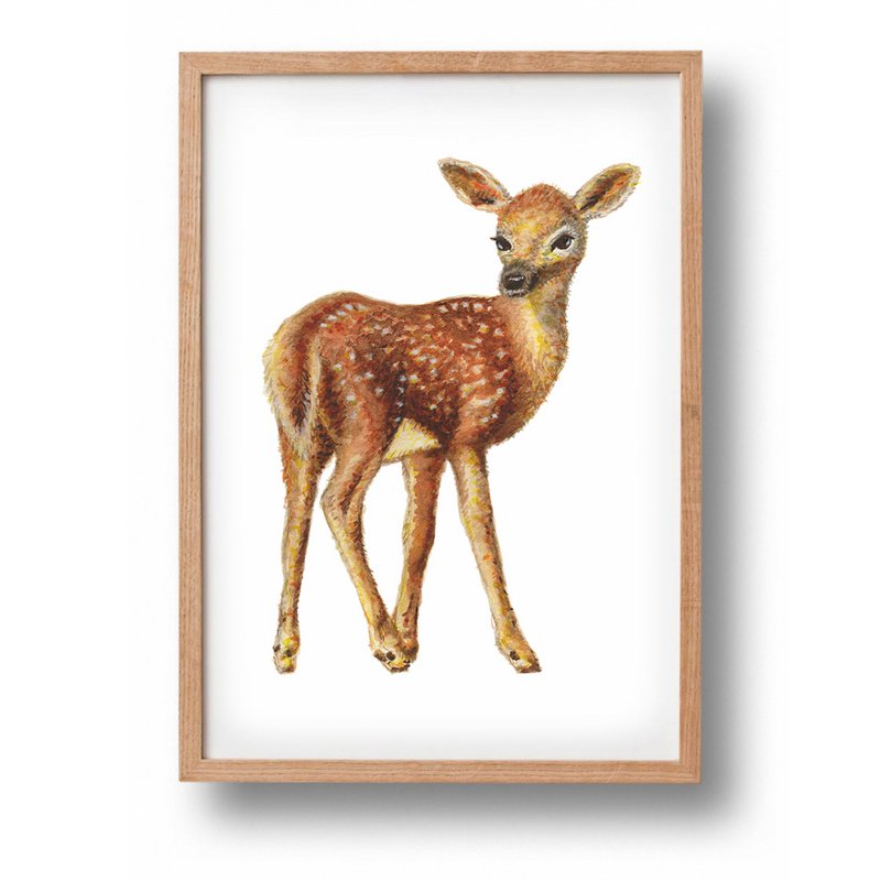 Afiche animal ciervo - A4 - vivero vivero - regalo maternidad - decoración pared - pintado a mano por Mies con acuarela