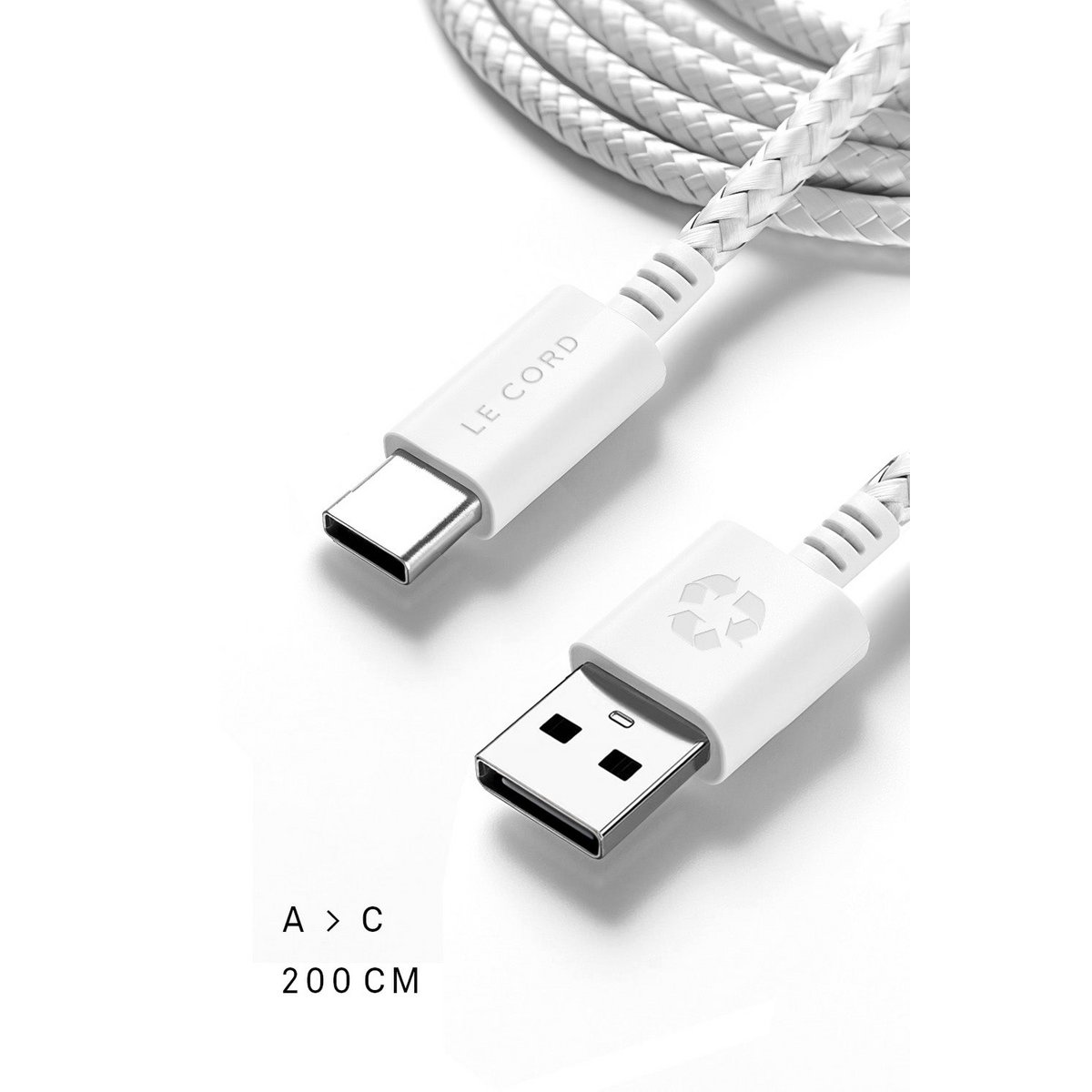 Kabel Super Pale USB A do typu C · 2 metry · Wykonany z tworzyw sztucznych pochodzących z recyklingu