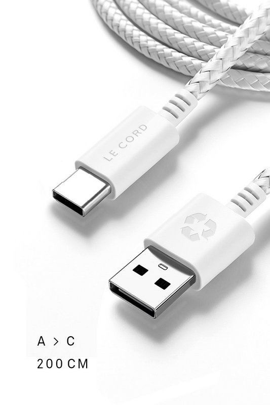 Super bleg USB A til Type C kabel · 2 meter · Fremstillet af genbrugsplast
