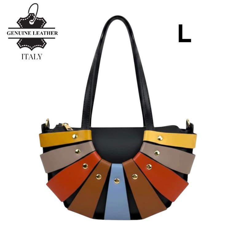 Leather Handbag with Original Design and Studs 58054