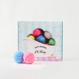  Colorful round mini bath bombs, pink blue green yellow purple, fizzy spa balls set.