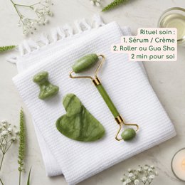 Juego de 11 + 1 gratis - Gua Sha de piedra de jade verde con tapa