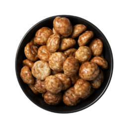  Round, golden-brown cookies with a crunchy texture, packaged in a clear plastic bag.