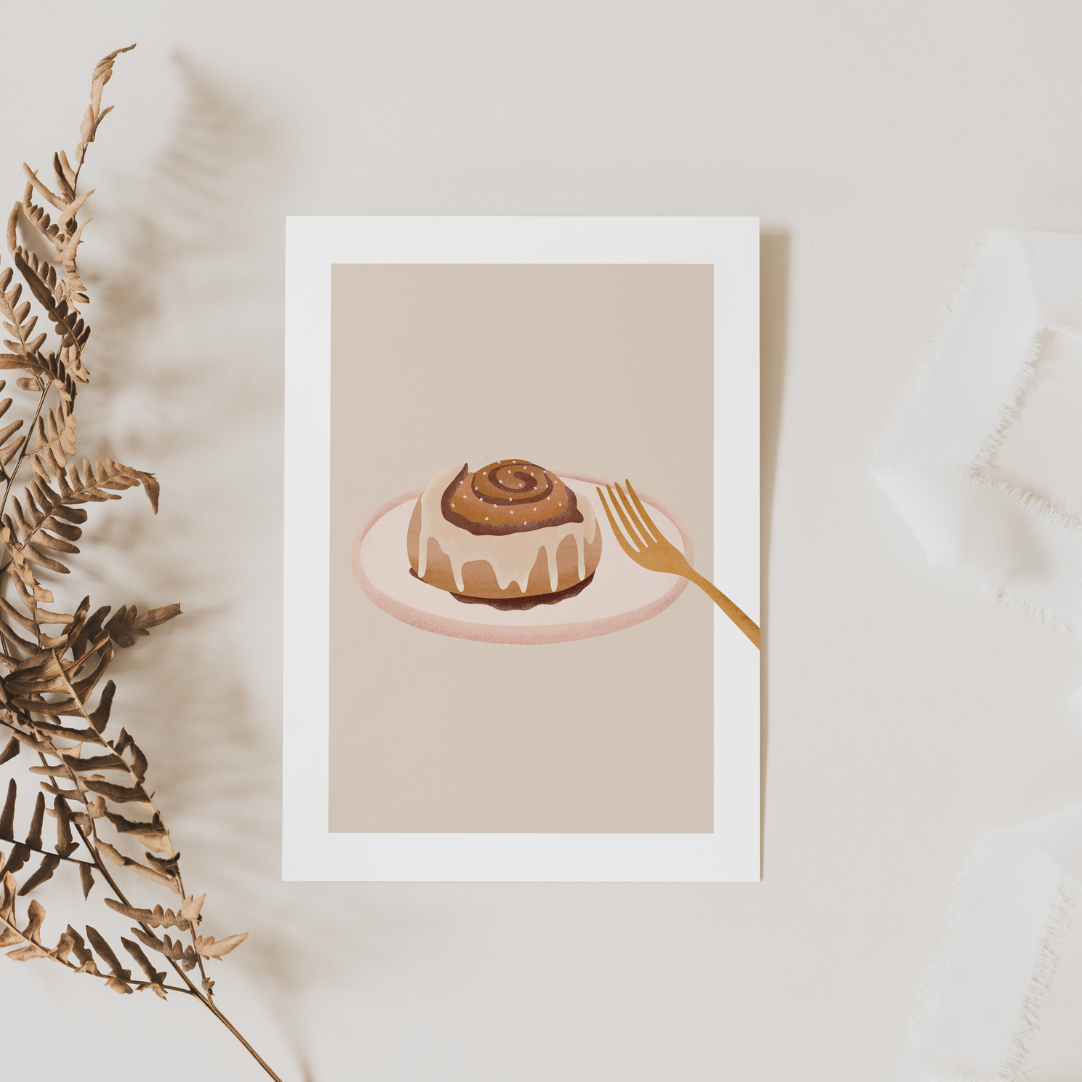 Postkarte Zimtschnecke Schweden - Grußkarte Frühstück Einladung Kanelbulla
