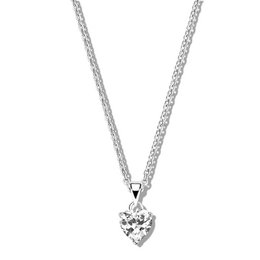 New bling 9NB-0452 Silberner Zirkonia-Herzanhänger mit Ankerkette – Silber – Zirkonia – 8 mm – Herz – Ankerglied – 40+5 cm – silberfarben