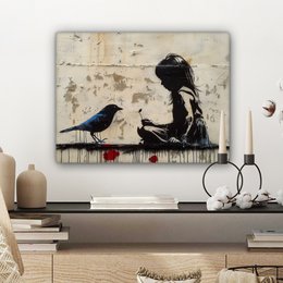 Canvas schilderij - Wanddecoratie Meisje - Street art - Vogel - Abstract - Graffiti - Modern - Muurdecoratie woonkamer - Kamer decoratie modern - Abstracte schilderijen