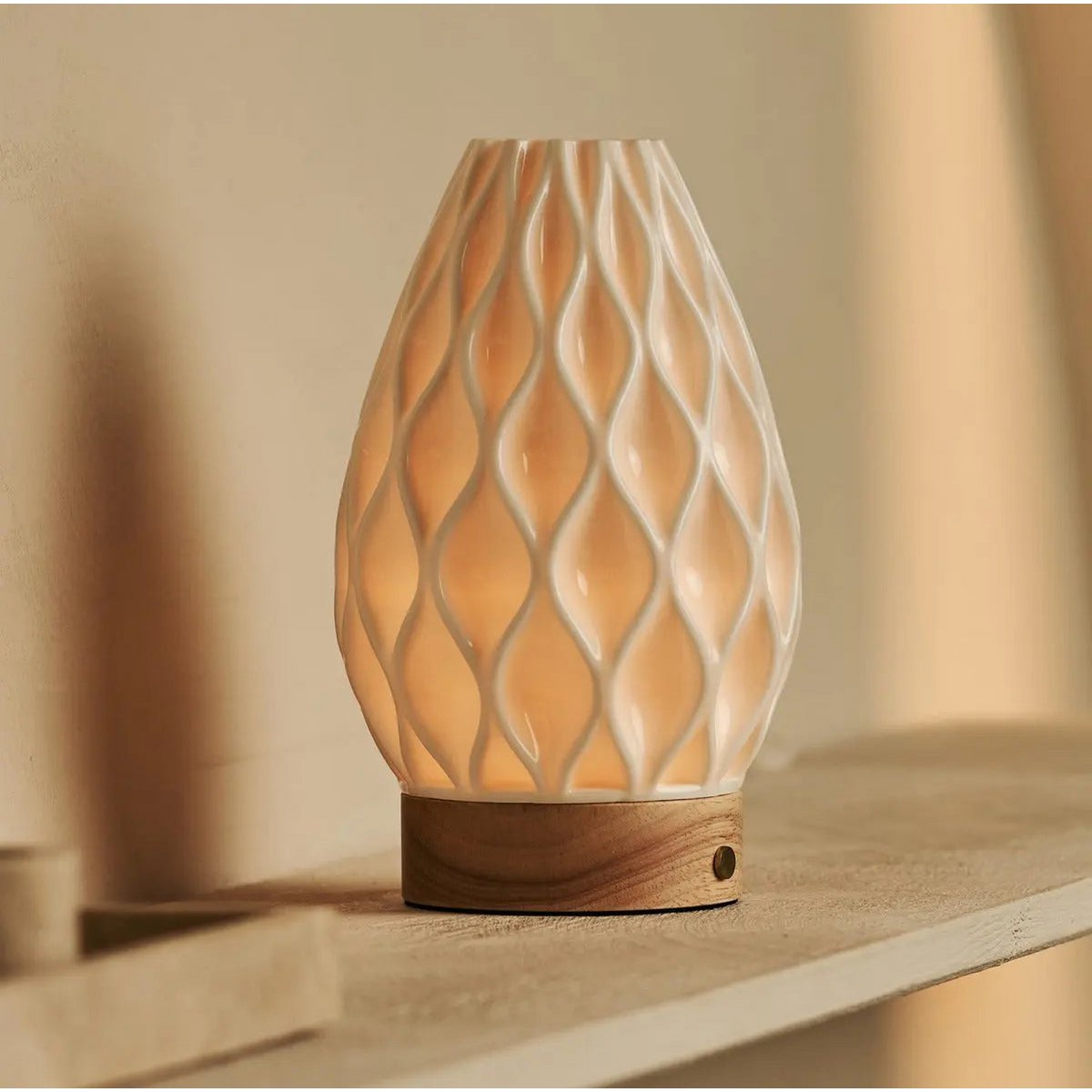 Vela Light Brown Wooden Rechargeable Table Lamp