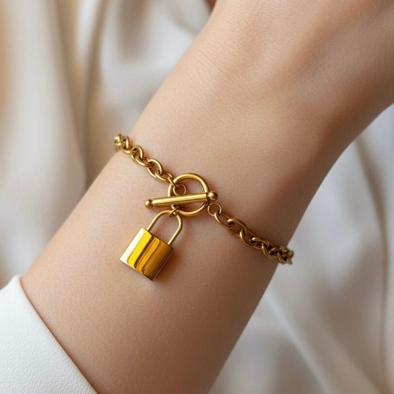 Lock & Glam – Bracciale Catena con Lucchetto Oro