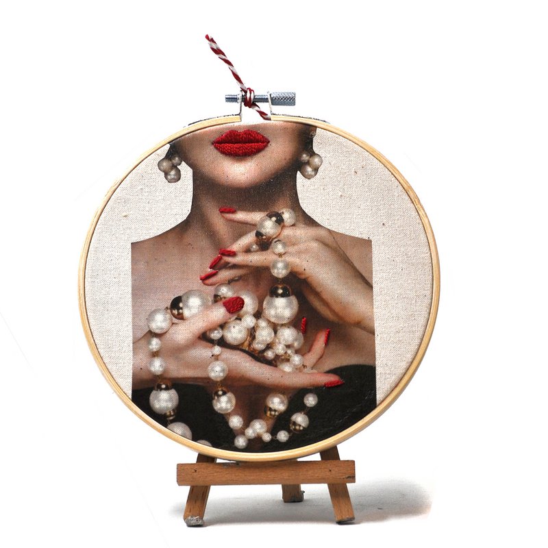 Handmade Embroidery Hoop Wall Art - Fashion Portraits -  Textile Wall Art (15cm)